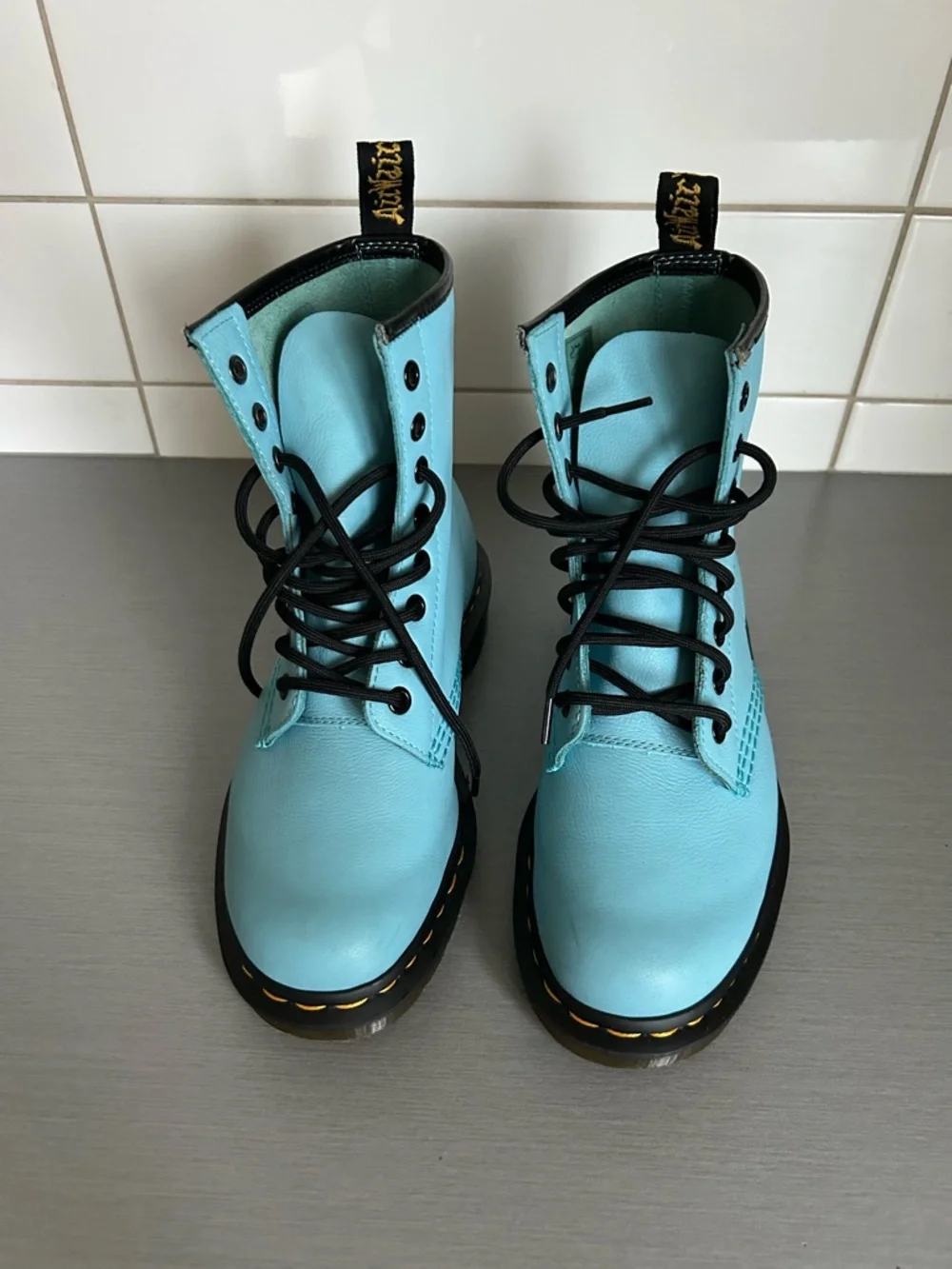 Dr. Martens 1460 Women’s Lace-Up Light Blue Leather Boots - Picture 3 of 6